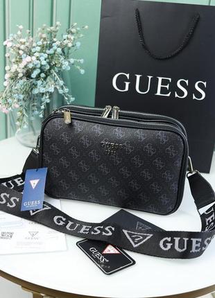 Чорна молодіжна маленька сумка крос-боді на три відділення модна брендова міні сумочка клатч1 фото