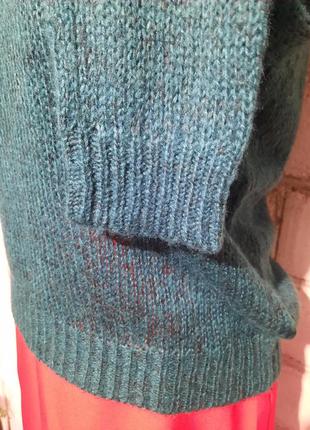Изумрудный джемпер пуловер паутинка с шерстью3 фото
