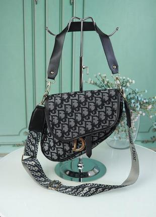 Популярна молодіжна модна сумочка сідло чорно-сіра з ручкою красива жіноча сумка через плече