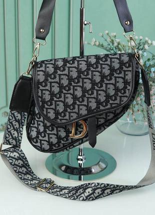 Популярная молодежная модная сумочка седло черно-серая с ручкой красивая женская сумка через плечо5 фото