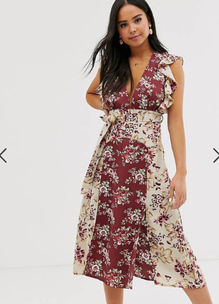 Гламурное платье мидакси  со смешанным винтажным цветочным орнаментом