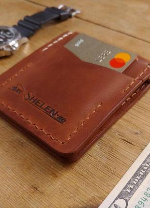 Затискач гаманець чоловічий коричневий під банкноти банківські картки washington шкіряний