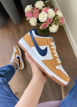 Женские кожаные кроссовки nike sb dunk low brown/white#найк