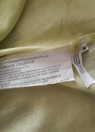 Стильная натуральная салатовая льняная прямая рубашка с накладными карманами в составе лён и котон3 фото