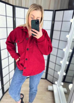 Женская теплая рубашка бежевая бордовая синяя весенняя куртка-рубашка