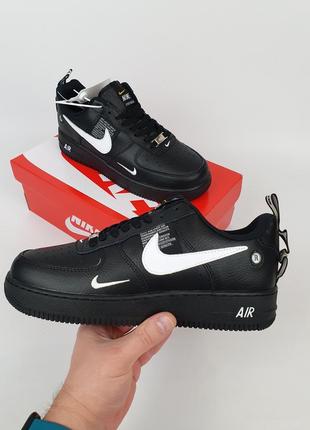 Кроссовки мужские черные nike air force 1 '07 lv8 utility black. низкие кроссовки найк аир форс 1