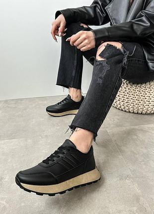 Женские весна/лето/осень черные кроссовки на шнурках. демисезонные женские кожаные кроссы