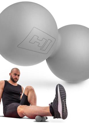 Дуобол hop-sport hs-s063dmb 63мм: подвійний м'яч-арахіс, сірий, для самомасажу
