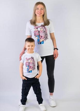 Футболка мама + син family look, бавовняна футболка для мама та сина