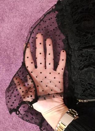 Нереально красивая нежная блуза, гипюр и набивной шифон, 42-44, черный цвет5 фото