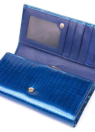 Стильный женский кошелек из лакированной кожи с визитницей st leather 19404 синий3 фото