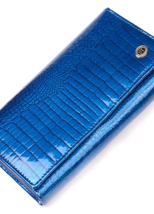 Стильный женский кошелек из лакированной кожи с визитницей st leather 19404 синий