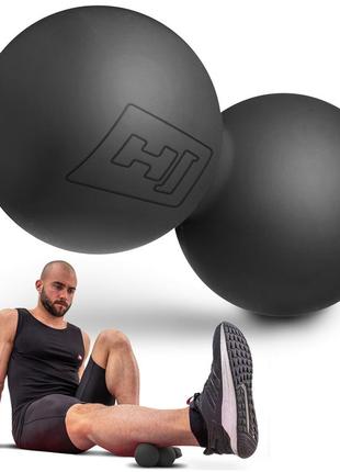 Силіконовий масажний подвійний м'яч 63 мм hop-sport hs-s063dmb чорний