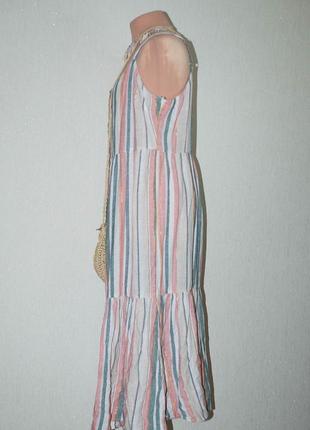 Батал полосатый сарафан натуральный с рюшей  рюшью на шлейках бретельках платье2 фото