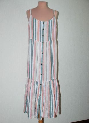 Батал смугастий сарафан натуральний з рюшем рюшю на шлейках бретельках сукня3 фото