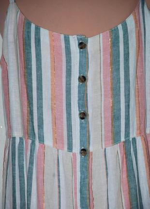 Батал смугастий сарафан натуральний з рюшем рюшю на шлейках бретельках сукня6 фото