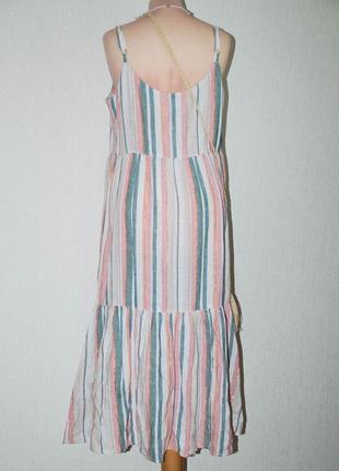 Батал смугастий сарафан натуральний з рюшем рюшю на шлейках бретельках сукня7 фото