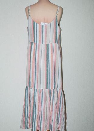 Батал полосатый сарафан натуральный с рюшей  рюшью на шлейках бретельках платье8 фото