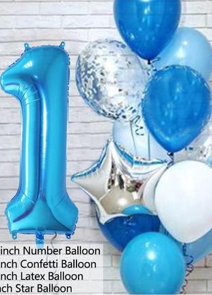 Набір 1,2,3,4 років день народження 12 шт фольга кульки синьо-блакитний