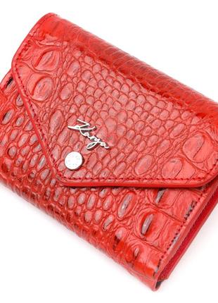 Яскравий горизонтальний жіночий гаманець із монетницею з натуральної шкіри під крокодила karya 21072 жовтогарячий
