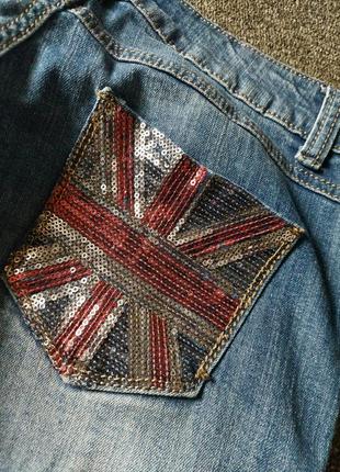Трендовые стильные бриджи с пайетками и британским флагом4 фото
