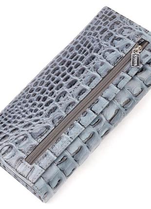 Функциональный горизонтальный кошелек из натуральной кожи с тиснением под крокодила karya 21169 серый2 фото