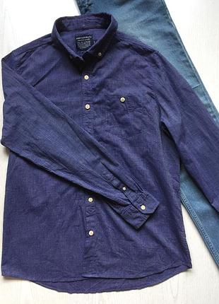 Знижка! чоловіча сорочка фірмова трендова англійська рубашка  довгий рукав коттон синя john lewis
