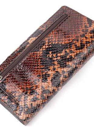 Надійне жіноче портмоне з натуральної фактурної шкіри під змію karya 21005 коричневий2 фото