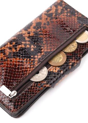 Надійне жіноче портмоне з натуральної фактурної шкіри під змію karya 21005 коричневий6 фото