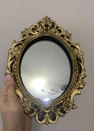 Зеркало зеркало люстерко настенное настольное винтажное ретро раритет старинное золотистое золотое вензели барокко рококо с узорами6 фото