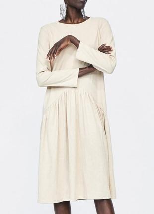 Бежевое платье с воланом из мягкого вельвета zara, размер s1 фото