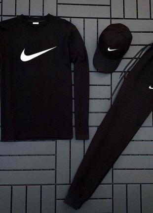 Чоловічий спортивний костюм nike свитшот і штани весняних осінній 16. комплект чоловічої найк без капюшона чорний