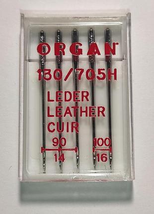 Иглы швейные для кожи и замши organ leather №90/100 пластиковый бокс 5 штук для бытовых швейных машин1 фото