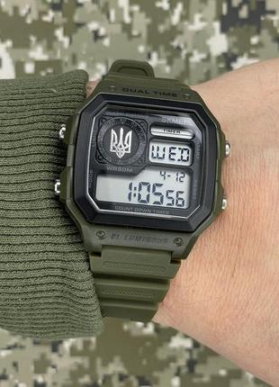 Тактичний годинник patriot 010 з логотипом тризуб зелений гумовий ремінець протиударний військовий2 фото