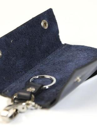 Кожаная ключница темно-синего цвета фирмы grande pelle, ключница для ключей карманная синяя топ