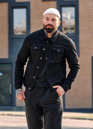 Мужская джинсовая куртка черная на пуговицах джинсовка без меха весенняя | джинсовый пиджак рубашка2 фото