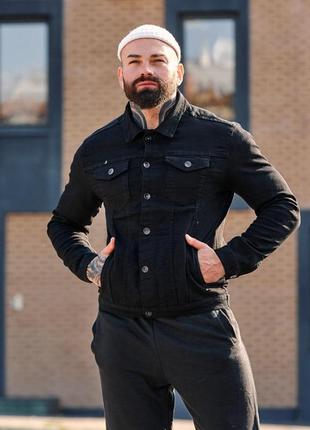 Мужская джинсовая куртка черная на пуговицах джинсовка без меха весенняя | джинсовый пиджак рубашка5 фото