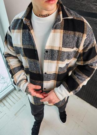 Чоловіча байкова сорочка з начосом у клітку кашемірова тепла6 фото