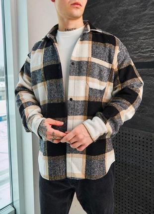 Чоловіча байкова сорочка з начосом у клітку кашемірова тепла2 фото