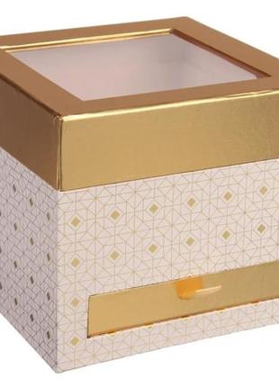 Подарочная коробка с прозрачной крышкой и ящичком, размер 19х19х16,5 см розовая