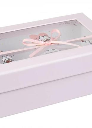 Подарункові коробки розмір l: 26*21*10.5 см (комплект 3 шт) з прозорою кришкою рожеві2 фото