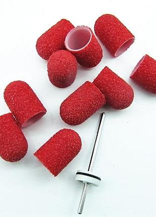 Набір ковпачки педикюрні на пластиковій основі 60 грит червоні 10 шт плюс основа під ковпачок.