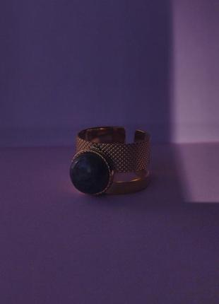Перстень кольцо каблучка кільце сталь позолота натуральний камінь3 фото