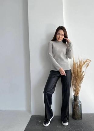 Женский гольф теплый демисезонный с горлом под горло свитер базовый серый розовый зеленый батал супер