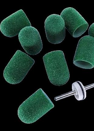 Набір ковпачки педикюрні на пластиковій основі 80 грит зелені 10 шт. плюс основа тримач.