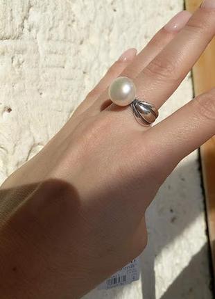 Серебряное кольцо с крупной жемчужиной (12мм)7 фото