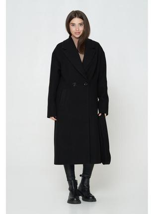 Черное женское демисезонное пальто из турецкого кашемира с отложным воротником