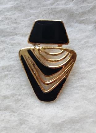 Винтажные серьги- пусеты в золотом металле с черной эмалью2 фото