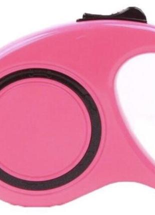 Рулетка для собак 3м/12кг круг пластиковая ручка лента розовая фиксатор 190