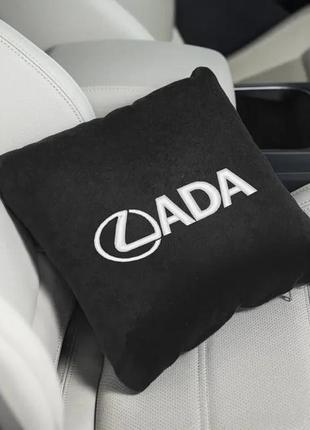 Подушка автомобільна з логотипом lada ладу, подушка-підголівник флок різні кольори